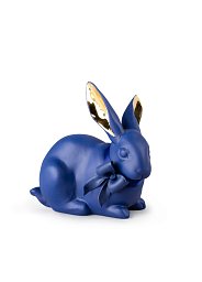 Фарфоровая статуэтка кролика Attentive Bunny Lladro, синий с золотом 01009448