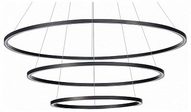 подвесная люстра с четырьмя кольцами и LED подсветкой черного цвета