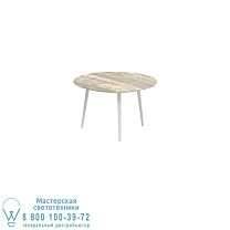 ОБЕДЕННЫЙ СТОЛ STYLETTO STANDARD Ø 120 СМ, АЛЮМИНИЕВЫЕ НОЖКИ, БЕЛАЯ КЕРАМИЧЕСКАЯ СТОЛЕШНЯ, ТРАВЕРТИНО Royal Botania