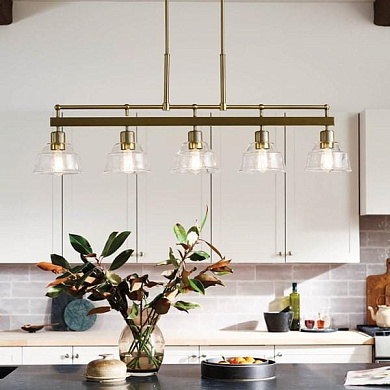 Eastmont 5 Light Linear Chandelier Brushed Natural Brass and Walnut Wood люстра 52404BNB Kichler