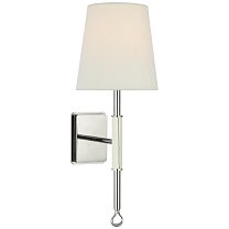 Griffin Sconce полированный никель и кожа цвета пергамента с льняным абажуром