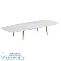 ВЫСОКИЙ СТОЛ STYLETTO ДЛЯ ГОСТИНОЙ 300X120CM, НОГИ ИЗ ТИКА, КЕРАМИЧЕСКАЯ СТОЛЕШНИЦА BIANCO STATUARIO Royal Botania