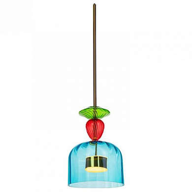 подвесной стеклянный светильник в синем цвете с металлическим акцентом