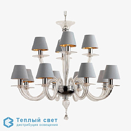 CL516-6-CLEAR Bella Figura Raphael шестирожковая люстра с гладкими стеклянными рожками и текстильными абажурами