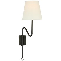 Griffin Articulating Sconce бронза и шоколадная кожа с льняным абажуром