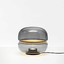 MACARON S - LAMPE A POSER/Verre fumé, base en chêne européen noir, plaque en onyx miel