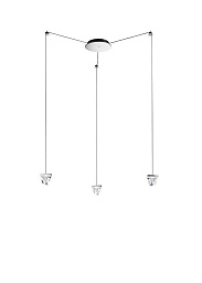 F41G01 Chrome - 3000K Fabbian Tripla подвесной светильник с несколькими прозрачными конусными плафонами на тросах