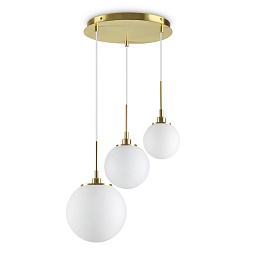 241340 Ideal lux Grape подвесной светильник с тремя шаровыми плафонами белого цвета на латунной арматуре