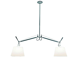 0630010A + 0781010A + 0781010A Artemide Tolomeo подвесной трёхрожковый светильник с абажурами на металлической перекладине