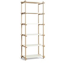Woody Column High 75,5×44,5×196,5 см, каркас мыльный дуб / полки сталь, миндально-белые
