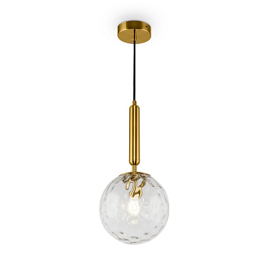 подвесной светильник с прозрачным стеклянным плафоном в форме шара на латунном креплении