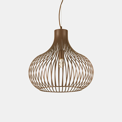 подвесной светильник с оригинальным плетёным абажуром из металлических полос