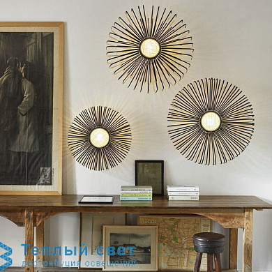 настенный светильник декоративный из бамбуковых лучей с круглым рассеивателем