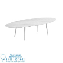 СТАНДАРТНЫЙ ОБЕДЕННЫЙ СТОЛ STYLETTO 320X140CM, АЛЮМИНИЕВЫЕ НОЖКИ, БЕЛАЯ КЕРАМИЧЕСКАЯ СТОЛЕШНИЦА BIANCO STATUARIO Royal Botania